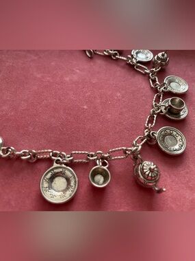 Vintage Silver Mini Tea Party Charm Bracelet - Teacups Saucers Teaspoon